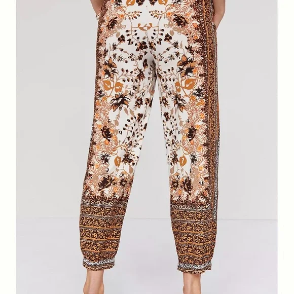 Anthropologie Floral Boho Linen Joggers Pants with Pockets Sz 14 - Picture 2 of 9